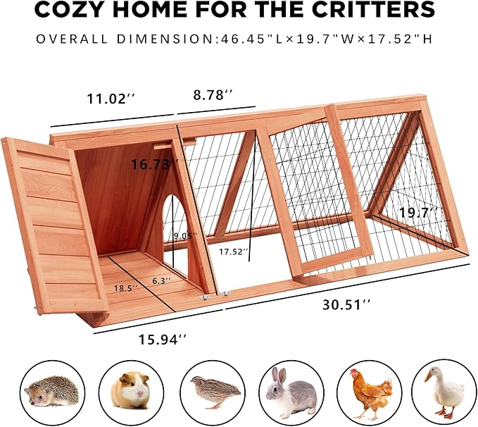 A-Frame Quail Coop,Wooden Quail Cage Indoor Outdoor,Triangle Rabbit Hutch with 2 Doors & Ventilating Wire for Small Animals,Sold by XilishppEcxEco (Ntural Wood)