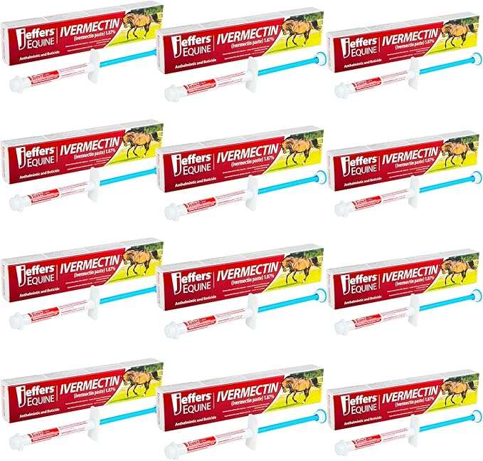 Jeffers Ivermectin Gel Dewormer for Horses - Apple Flavored, Broad Spectrum Dewormer Paste - Effective Parasite Control for Worms, Pinworms, Bots & More - Safe for All Equine, 12 Pack