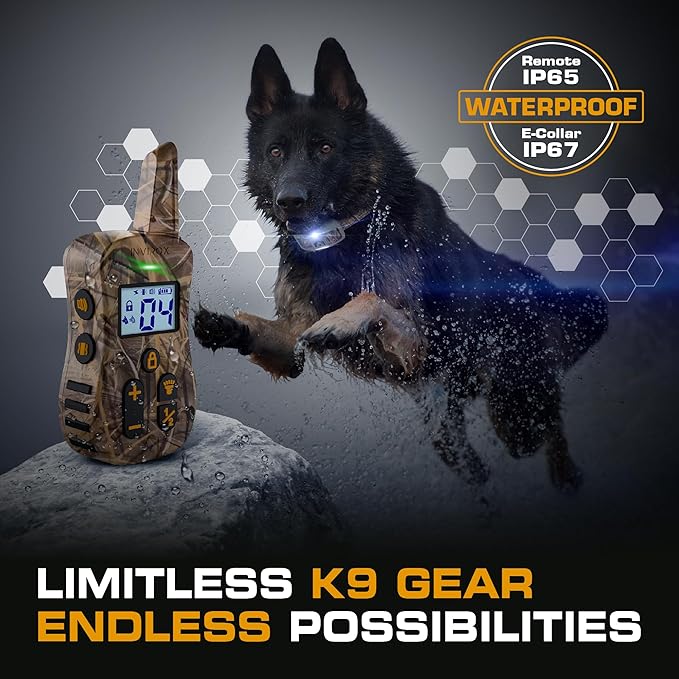 INVIROX Dog Shock Collar [Ultra K9] 124 Training Levels, 4 Powerful Modes with Night-Light and ¾ Mile Range 100% Safe Dog Training Collar for Large Dogs IP67 Waterproof (Camouflage)