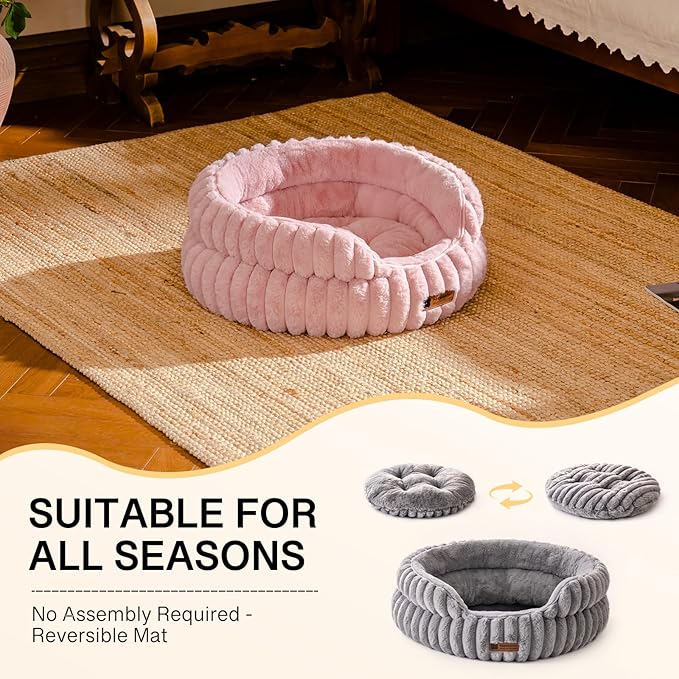 MEWOOFUN Dog Bed for Medium Dogs, Washable Large Cat Beds for Indoor Cats, Donut Pet Bed for Dogs and Cats with Anti-Slip Bottom (Pink, 27"x27"x10")
