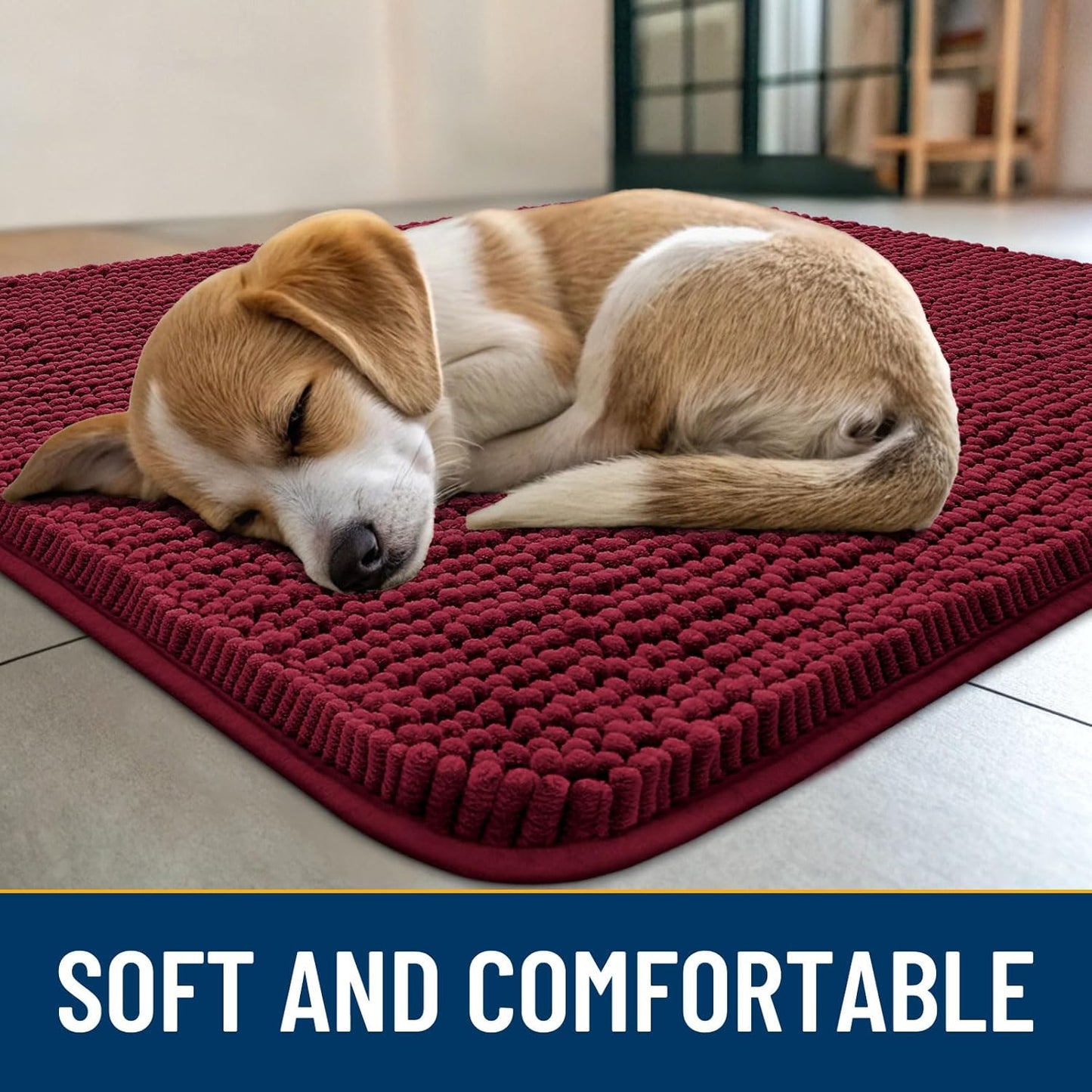 Smiry Dog Door Mat for Muddy Paws 59x24, Absorbs Moisture and Dirt Doormat, Non-Slip Washable Quick Dry Chenille Front Door Mat Indoor Entrance, Entryway Carpet for Inside Floor, Burgundy