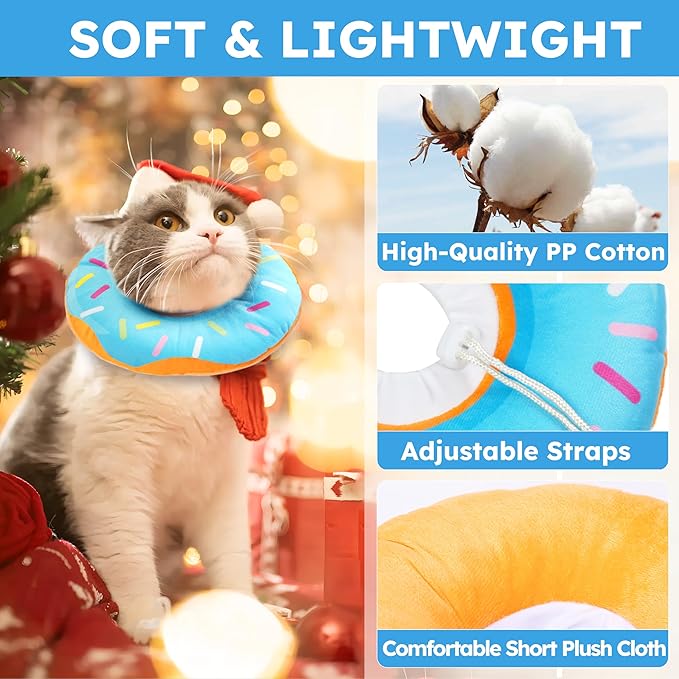 Cat Cone Collar Soft, Cat Recovery Collar for Wound Healing Cute Cat Adjustable Cat Cones to Stop Licking Comfortable Lightweight Neck Elizabethan Collars for Cats Purple