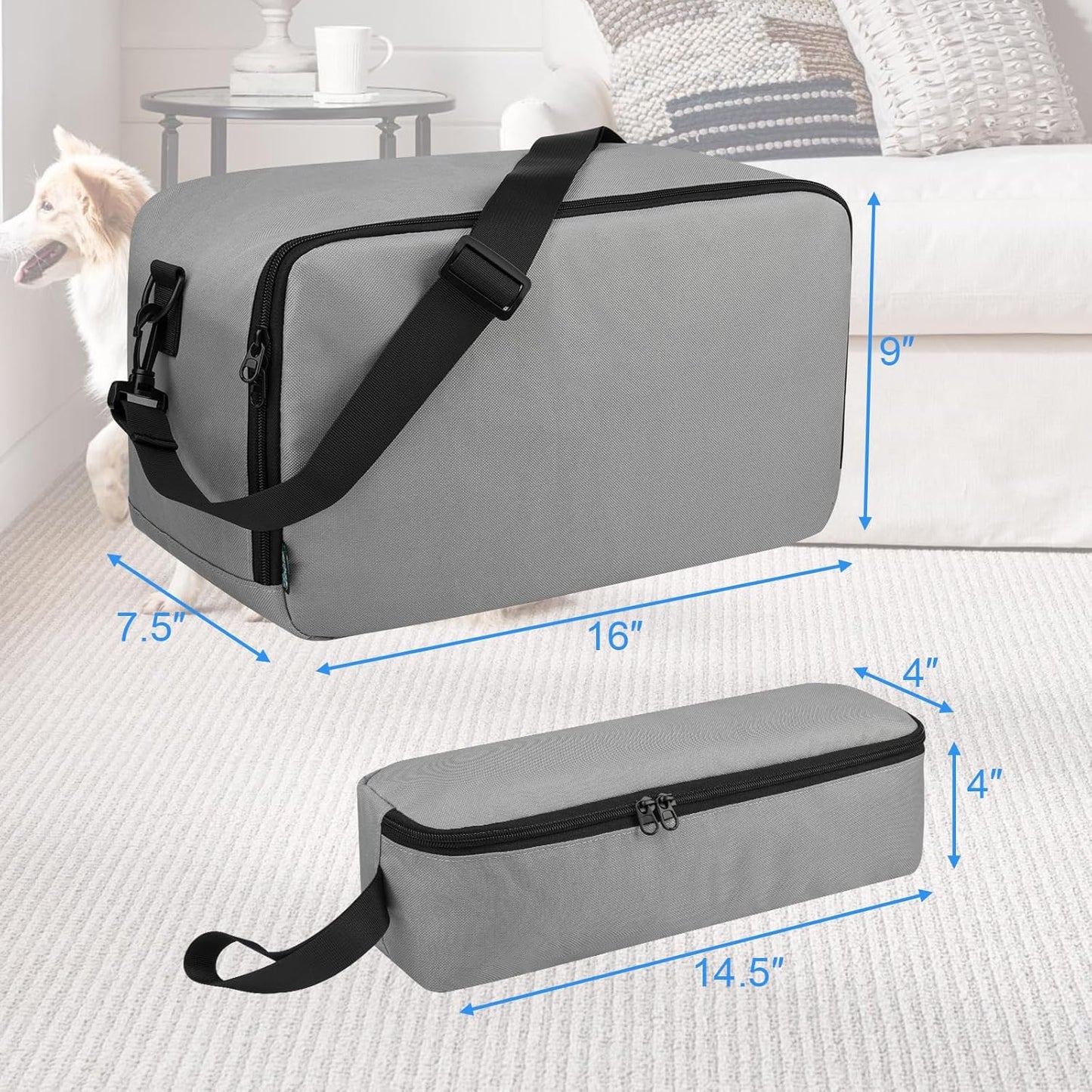 Beautyflier Pet Grooming Supplies Organizer, Protective Tote Bag Case for Pet Grooming Kit & Vacuum Suction Dogs Cats Hair, Travel Pouch Bag for Pet Dog Grooming Vacuum Kit, Bag Only (Gray)