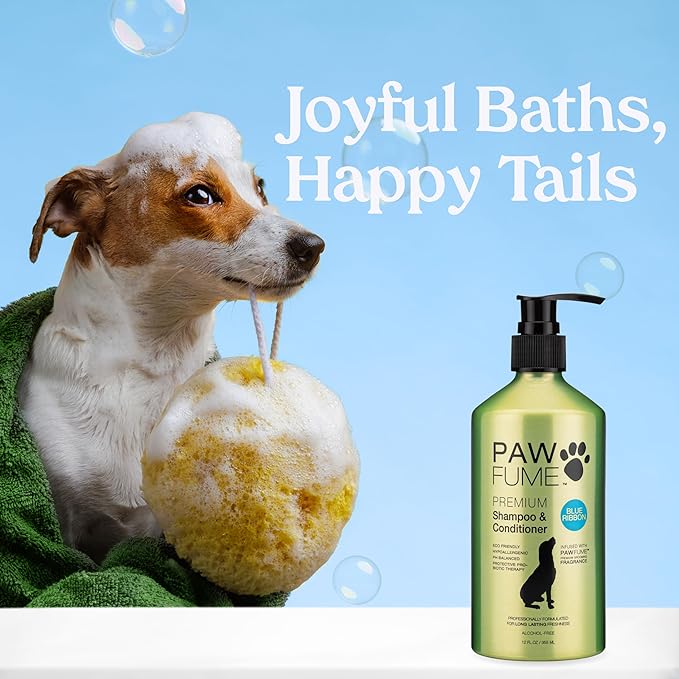 PAWFUME Dog Shampoo and Conditioner, Blue Ribbon, 1-Pack – Nourish & Detangle for a Silky Soft Coat – Probiotic, Deep-Cleaning, pH-Balanced Formula – Puppy Shampoo and Conditioner for All Breeds