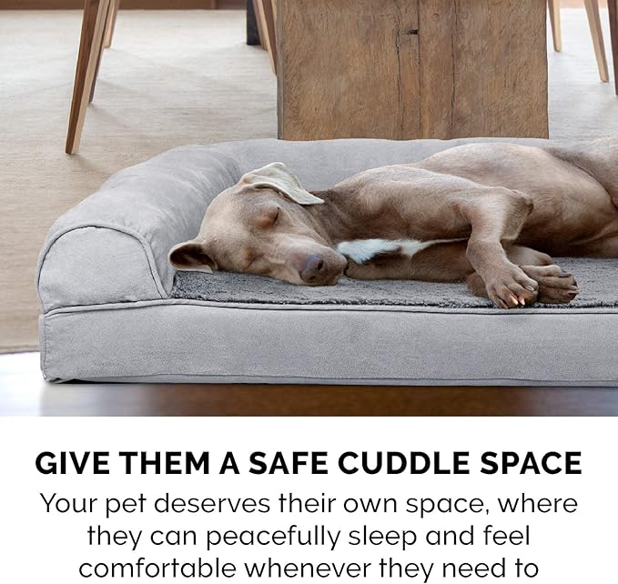 Furhaven Orthopedic Dog Bed for Large Dogs w/ Removable Bolsters & Washable Cover, For Dogs Up to 95 lbs - Plush & Suede Sofa - Gray, Jumbo/XL