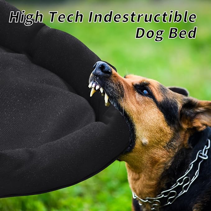 HOMBYS Indestructible Chew Proof Dog Bed for Aggressive Chewers,Round Durable Pee Proof Tough Pet Bed for Large Dog,Black (24" x30x7)