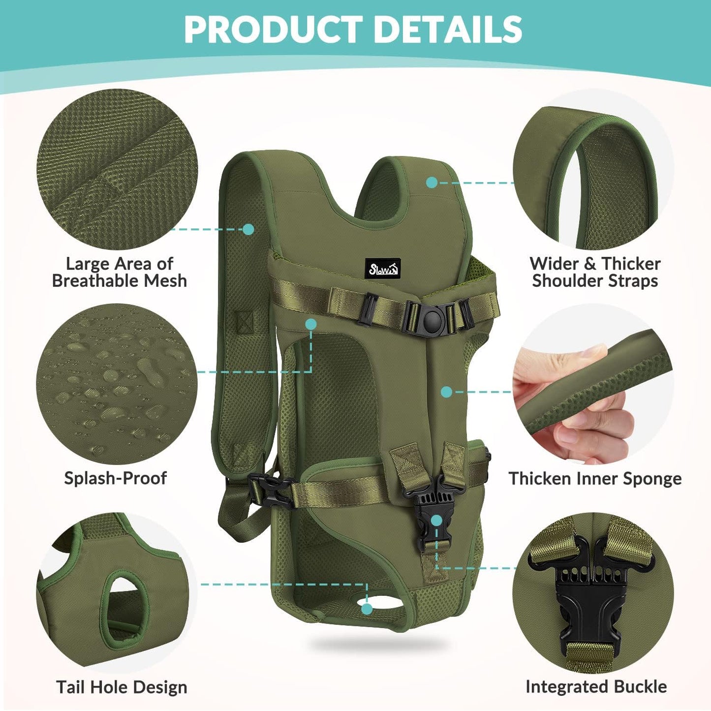 Lukovee Dog Backpack Carrier, Legs Out Easy-fit Dog Front Carrier for Small Medium Dogs, Adjustable Hands Free Dog Chest Carrier for Hiking Cycling (Green,Small)