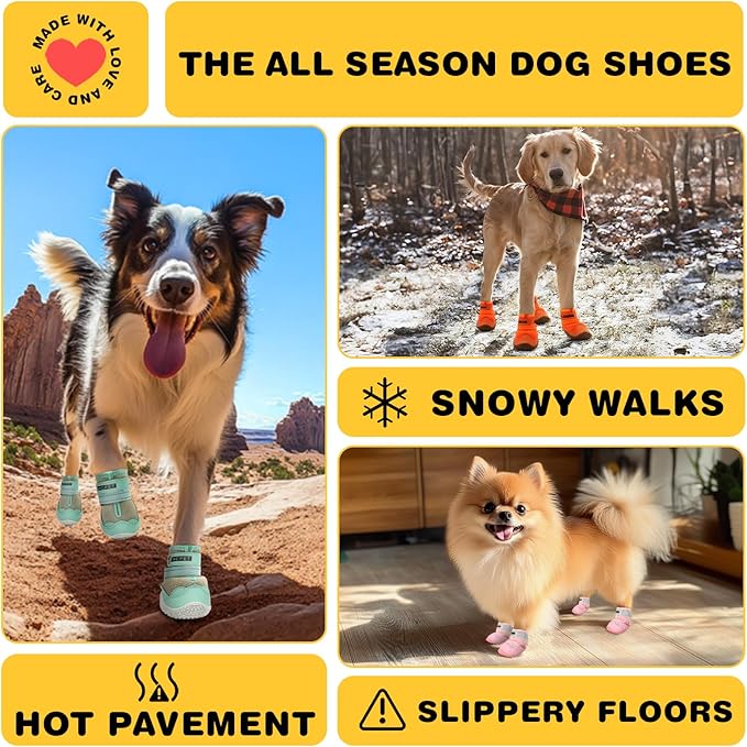 Hcpet Dog Shoes for Large Dogs, Waterproof Dog Booties for Small Medium Dogs, Anti-Slip Dog Boots & Paw Protectors for Hot Pavement Winter Snow Hiking with Reflective Straps Black Size 1