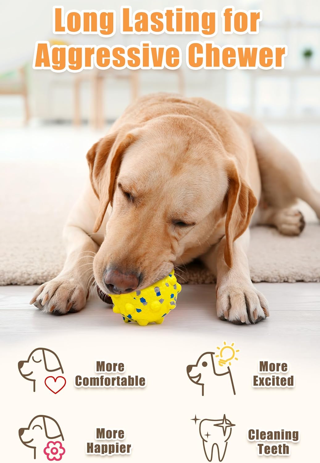 Dog Tennis Balls for Aggressive Chewers, Indestructible Durable Bouncy Interactive Toy for Dogs Fetch Game Lightweight Floating Outdoor Training(2 Yellow Point+ 2 Blue Circle Large)