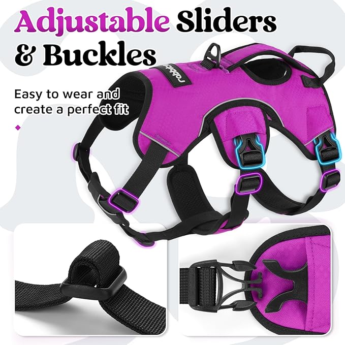 rabbitgoo Escape Proof Dog Harness, Soft Padded Full Body Pet Harness, Reflective Adjustable No Pull Vest with Lift Handle and Leash Clip for Large Dogs Walking Hiking Training, XL, Purple