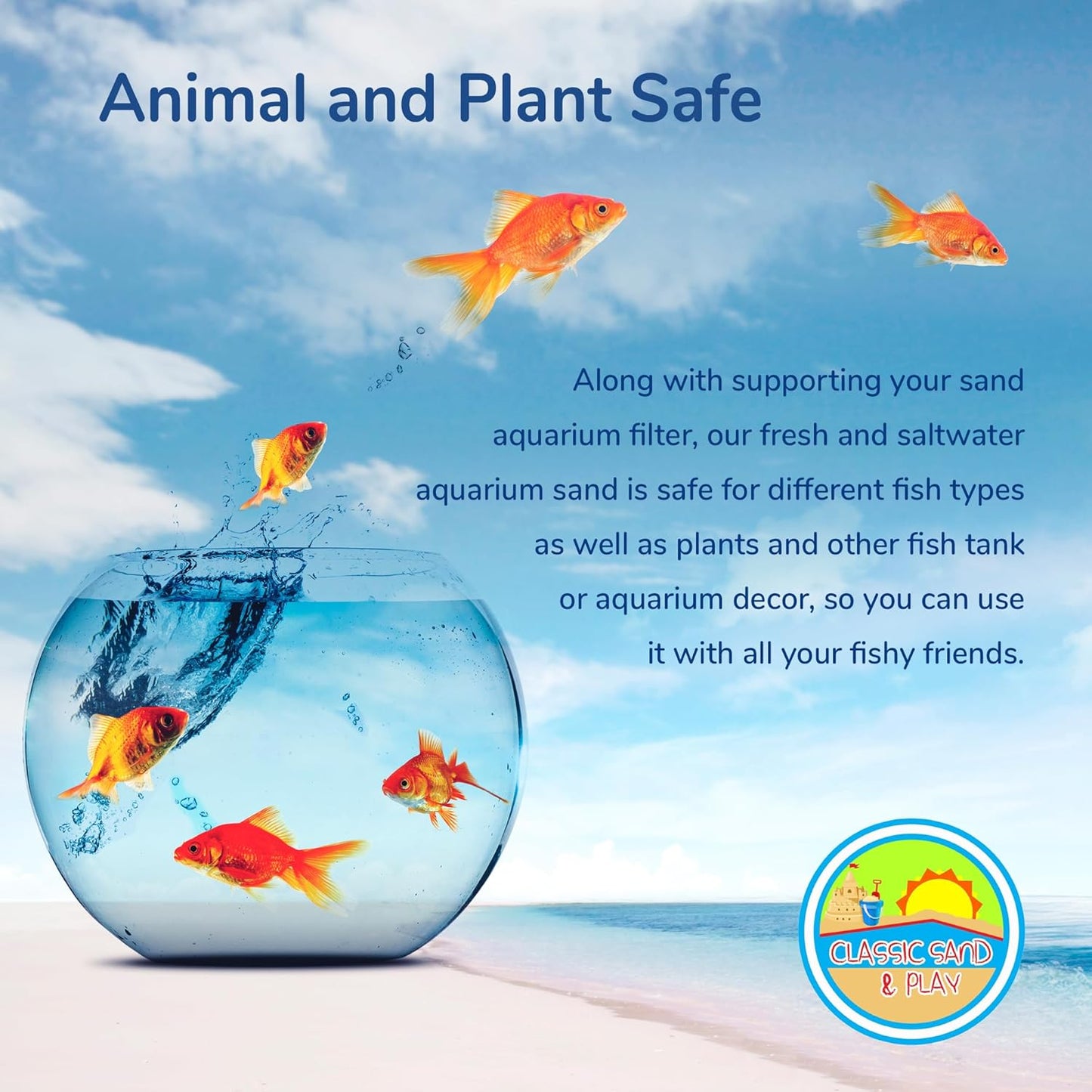 CLASSIC SAND & PLAY Natural Aquarium Sand for Freshwater and Saltwater Tanks, 40 lb. Bag, Improves Filter Life and Filtration Process, Pre-Washed Fine Sand, Blue