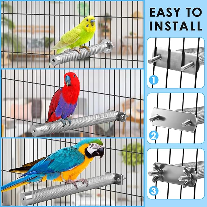 KATUMO Conure Perch - Stainless Steel Bird Stand Rough-surfaced Branch for Small Birds (6 x 0.7 inch)