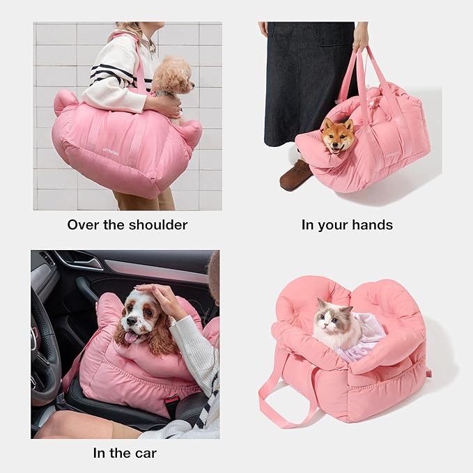 VETRESKA Dog Carrier Dog Car Seat for Small Dogs - Washable Cat Carrier Portable Puppy Bed for Car Seat of Easy Installation Pet Travel Carrier Bed with Storage Pocket & Safety Clip-On Leas