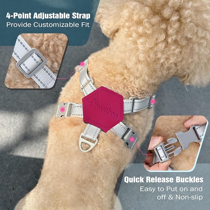 Pawaboo Small Dog Harness and Leash Set, Puppy Harness X-Frame No Pull No Choke, Dog Vest Harness Adjustable for Small Medium Sized Dogs, Soft Breathable Pet Harness for Walking Outing, S, Magenta
