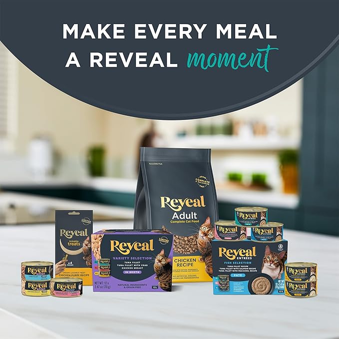 Reveal Natural Cat Treats, 6 Count Single Ingredient Treat for Cats, Grain Free, Whole Tuna Loin, 1.06 oz Bags