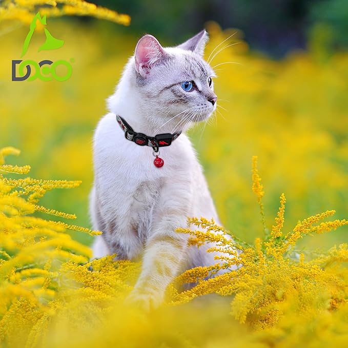 DOCO Cat Collar (Neck Girth - 3/8" x 7.5-12", Weight Upto - 13lb) Reflective Cat Collar with Bell, Breakaway Safety Buckle, Adjustable Nylon Strap for Kittens & Adult Cats (Orange)