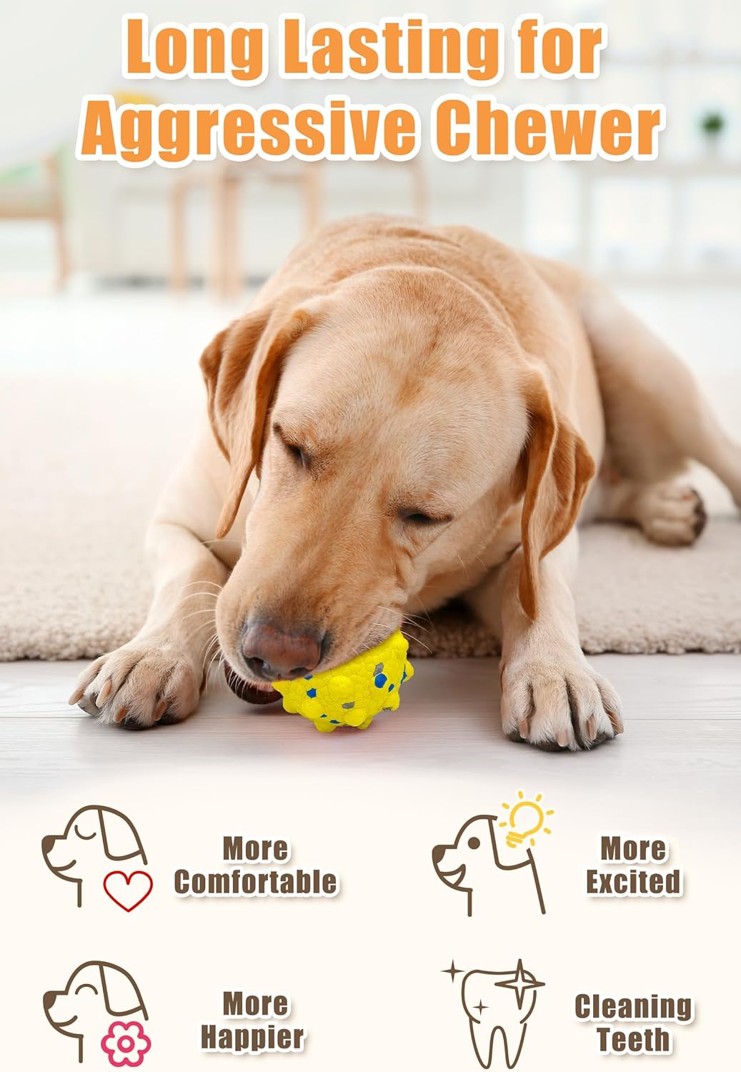 3.7'' Dog Balls for Dogs Aggressive Chewers Indestructible Tennis Durable Bouncy Interactive Dog Toy Balls for Fetch Game Floating Balls (White Large)