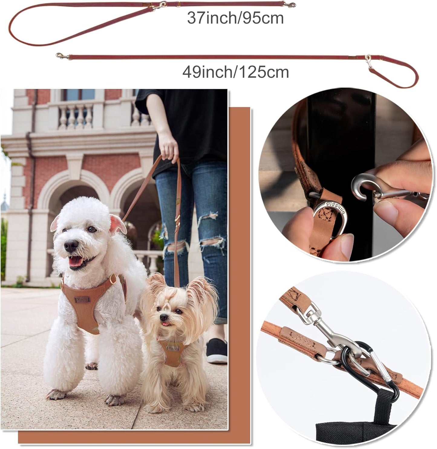 Puppytie No Pull Dog Harness with Multifunction Dog Leash,Soft Adjustable No Choke Escape Proof Pet Harness Vest for Medium Dogs or Large Dogs,Brown Caramel,M