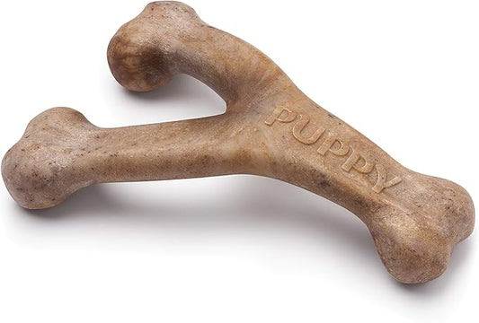 Benebone Puppy Wishbone Durable Dog Chew Toy for Gentle Chewers, Real Bacon, Made in USA, Medium