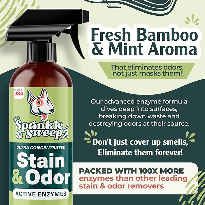 Sprinkle & Sweep Litter Box Deodorizer - Cat Litter Deodorizer Non Toxic and Safe for Kittens - Instantly Eliminates Foul Smells and Urine Odors (Bag, Sifter & Spray)