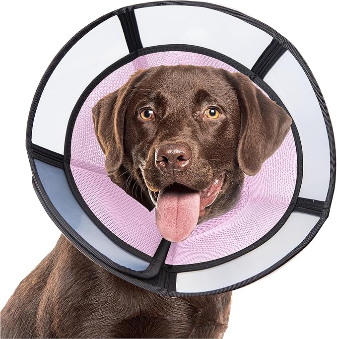 Soft Dog Cone Collar, Comfortable Pet Recovery Neck Collars After Surgery for Extra Large Dogs, Plastic Breathable Elizabethan Dog Head Circle Stop Licking, Adjustable Cones 37cm Long (XXL Pink)