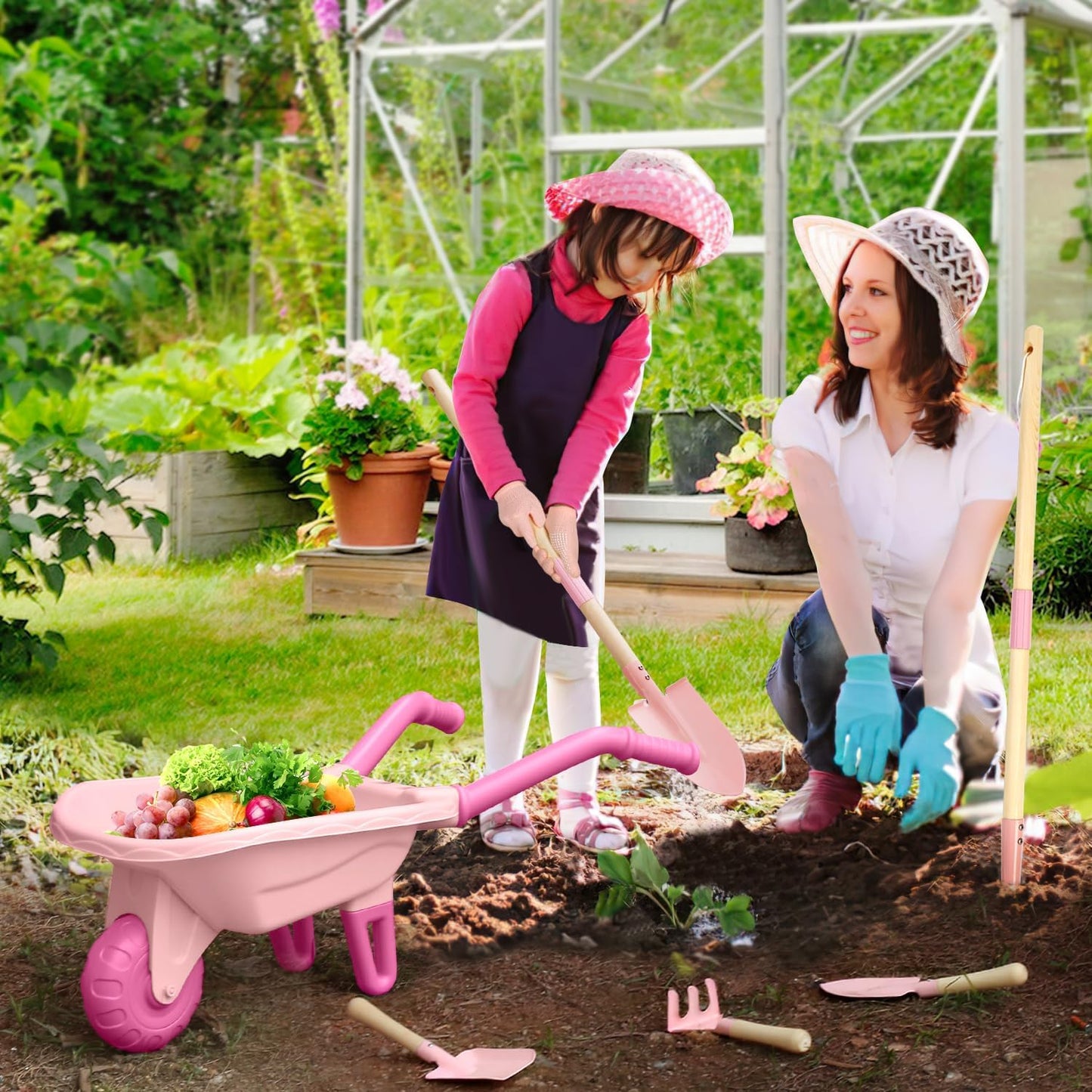 Kids Gardening Tools Outdoor Toys Set Backyard Play with Wheelbarrow Educational STEM Learning Pretend Toys Outdoor Indoor for Toddlers Kids Boys Girls