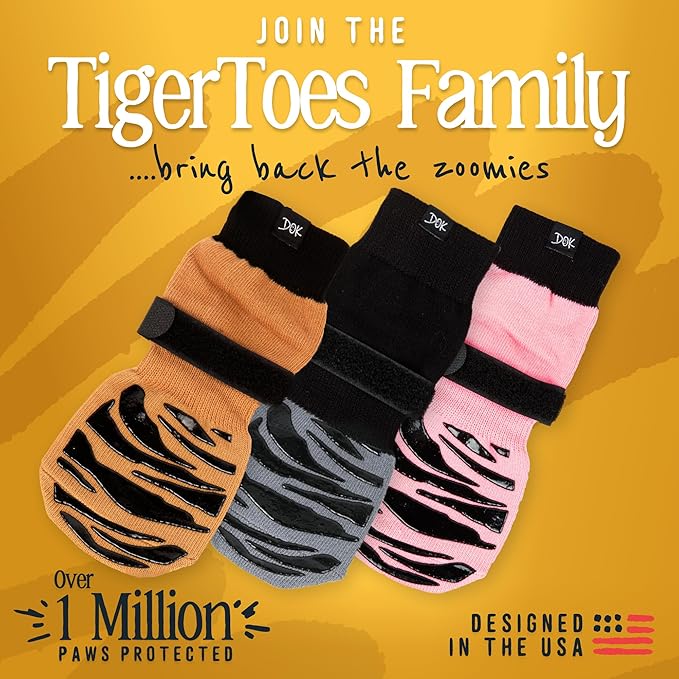 DOK TigerToes Premium Non-Slip Dog Socks for Hardwood Floors - Extra-Thick Grip That Works Even When Twisted - Prevents Licking, Slipping, and Great for Dog Paw Protection (Cool Caramel, Large)