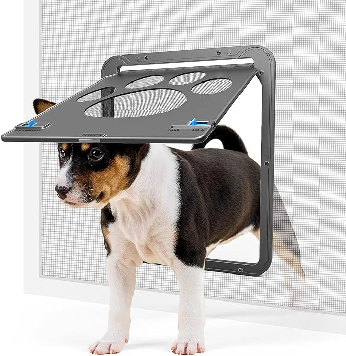 NAMSAN Cat Screen Door, Flap Opening 8 x 10 inches, Cat Door for Screen Door, Magnetic Self-Closing Small Pet Door for Sliding Door, Window Screen Door with Doggie Door Built in, Lockable, Black