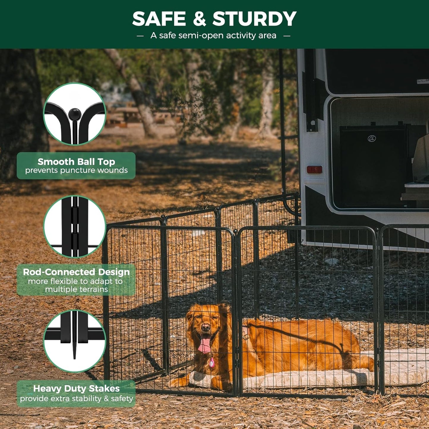 FXW Rollick Unleashed Dog Playpen for Indoor, Yard, RV Camping, 40 inch 16 Panels for Medium and Large Dogs│Patented