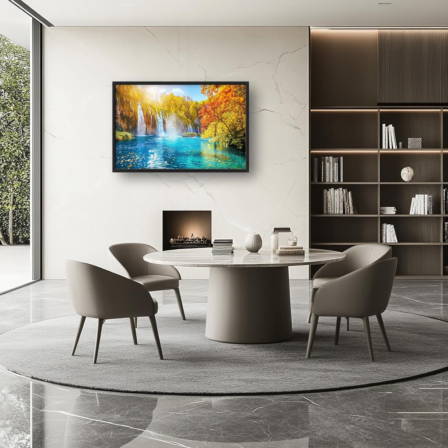 Extra Large Waterfall Lake Framed Wall Art for Living Room,Oversized Fall Autumn Tree Landscape Pictures Wall Decor,Nature Canvas Print Painting Modern Artwork Bedroom Office Bathroom 36L" x 24W"