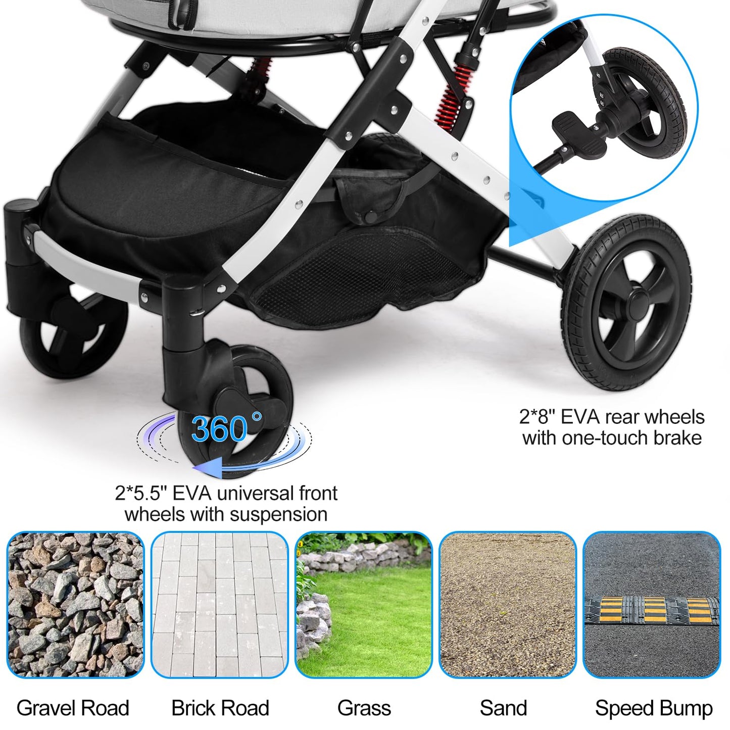 Pet Stroller for Medium Small Dog & Cat, Foldable Lightweight Dog Stroller with Storage Basket Pet Travel Carriage with Safety Leashes, 4 Wheel, Gray