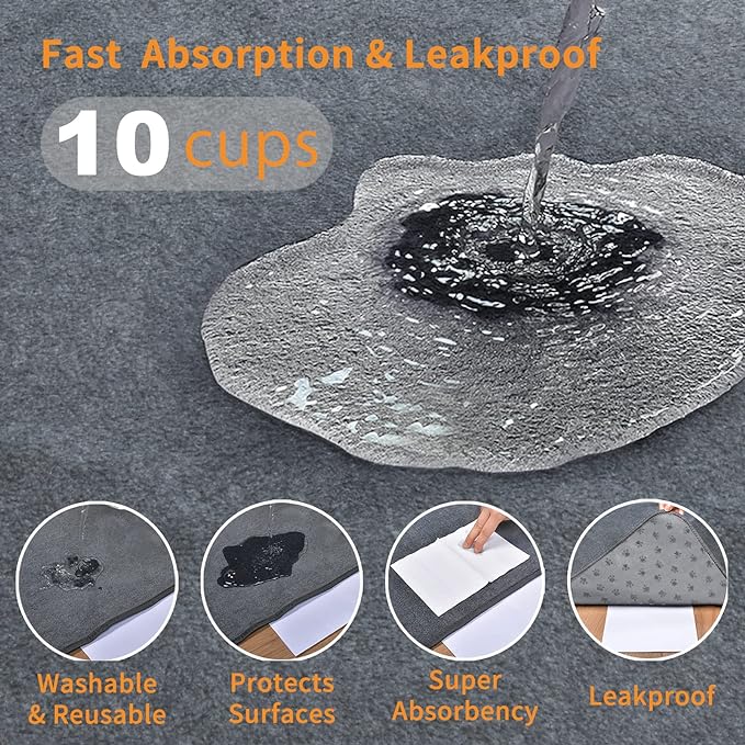 LOOBANI 2 Packs Extra Large Reusable Dog Mat for Floor, Non-Slip Washable Pee Pads for Dogs, Fast Absorbent Pet Whelping Pads, Puppy Playpen Mat for Incontinence, Housebreak, Crate, 36x48in, Gray