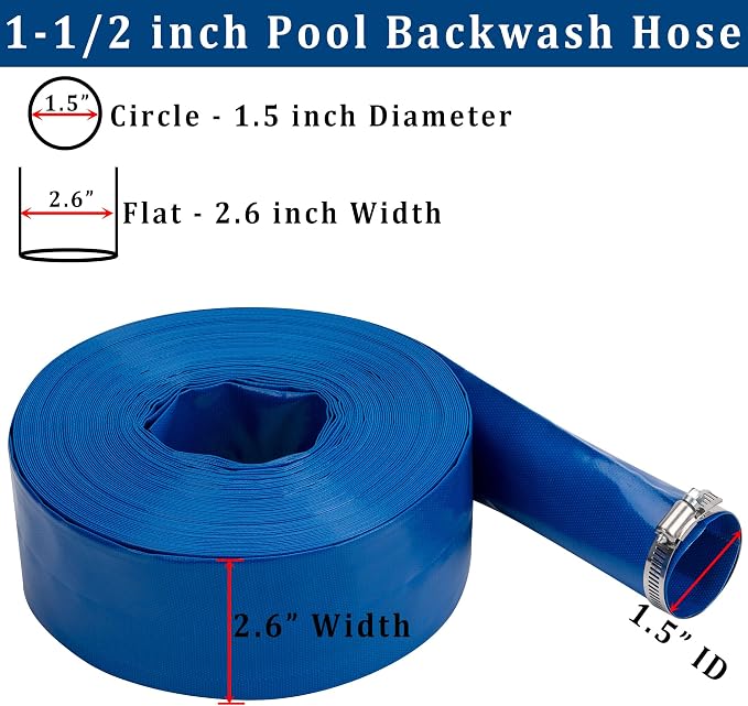 1-1/2 in x 25 ft Pool Backwash Hose Heavy Duty Drain Discharge PVC Lay flat