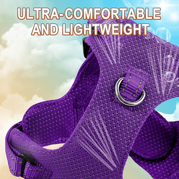 Dog Harness Step in Dog Vest Harness, Reflective Adjustable Puppy No Pull Harness Breathable Soft for Small and Medium Dogs Cats, Purple, XXS