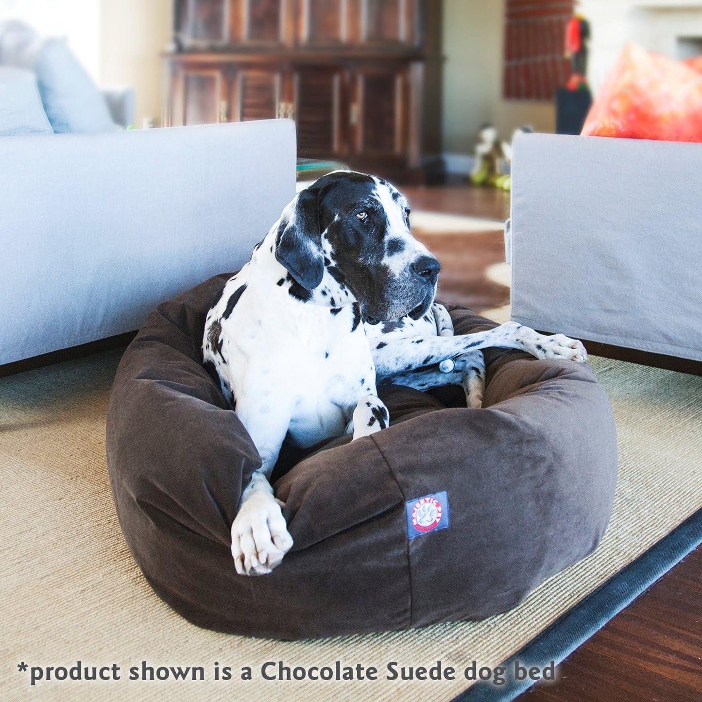 Majestic Pet 40 Inch Suede Calming Dog Bed Washable 40x29x9 (Inch) – Cozy Soft Round Donut Dog Bed with Spine Support for Dogs to Rest Their Head - Pet Bed Large – Black