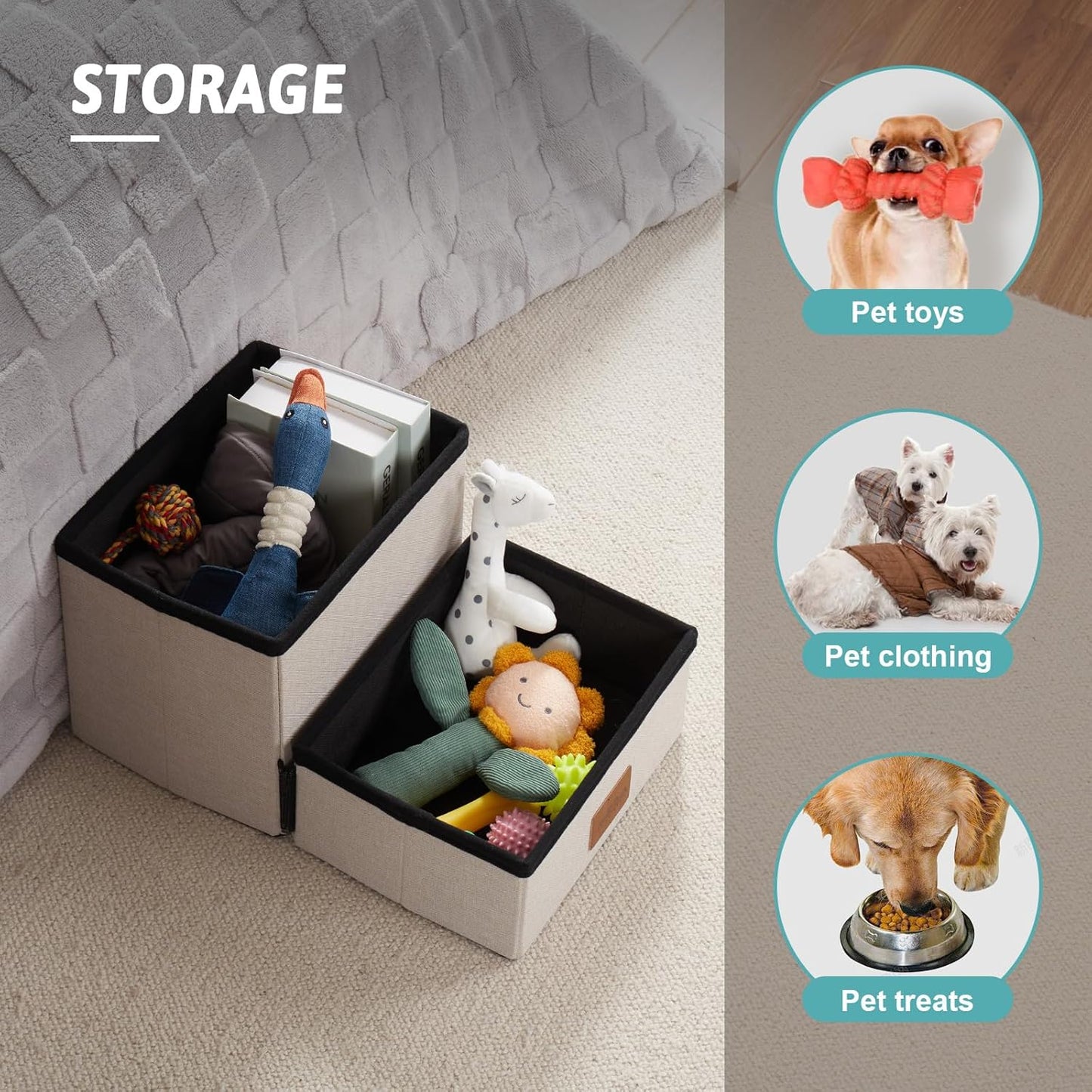Dog Stair for Small Dogs with Storage, Foldable Pet Stairs for Medium or Puppy Dogs and Older Cats, Dog Steps for Bed or Couch with Soft Cover, 19.7x13x9.6 inch, 2 Tiers, Leopard