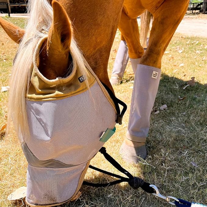 Horse Fly Boots - Horse Fly Protection, Fly Boots for Horses, Breathable Mesh [Set of 4], Heat-Reflective Light Grey, Adjust. Velcro, Durable Stays, Protective Leg Wear