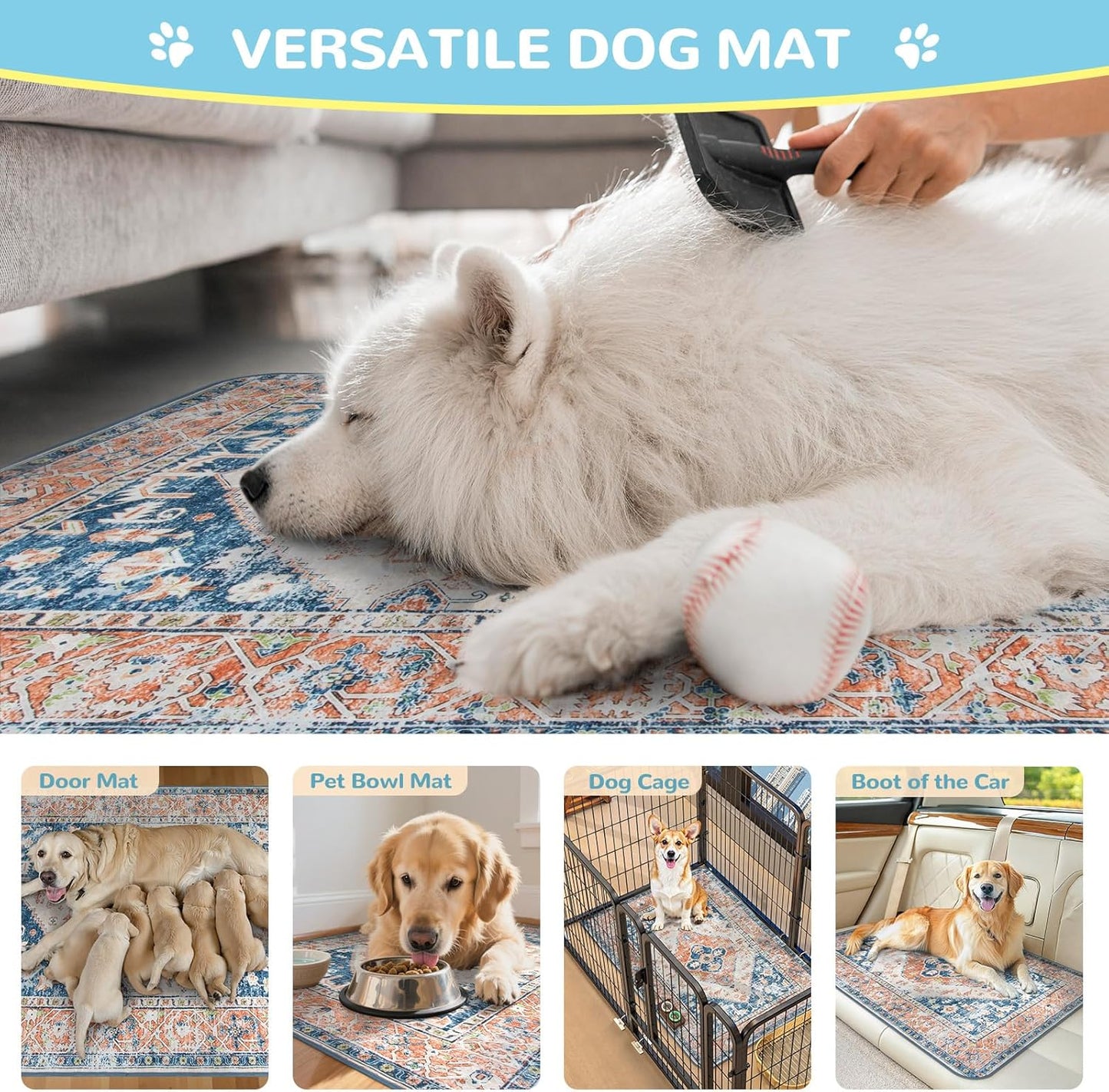 Lahome Super Absorbent & Leakproof Washable Dog Pee Pads - 2 Pack Value Set - Waterproof, Non-Slip Reusable Pads for Puppy Training, Crates & Whelping (24"x24", Beige Blue)