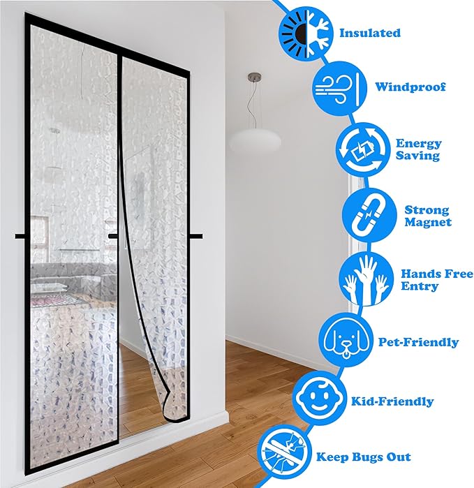 RELIANCER Magnetic Thermal Insulated Door Curtain,Waterproof EVA Door Cover,Fit Doors Size Up To 70"x96",Temperature Protection Insulated Doorway Curtain Partition,Patio Self-Closing Doors Net Screen