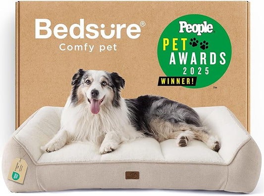 Bedsure SupportMax™ XL Orthopedic Dog Beds Large Sized Dog - Extra Thick Supportive Dogs Couch with Waterproof Washable Cover, Extra Large Comfort Pet Sofa with Soft Sherpa and Nonskid Bottom, Beige