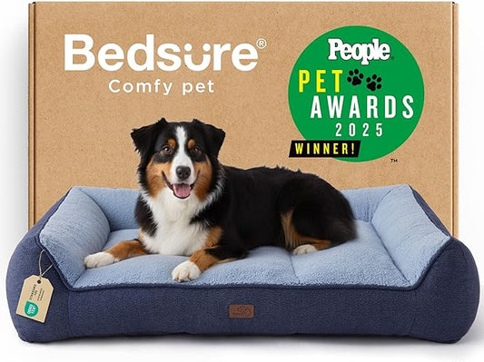 Bedsure SupportMax™ XL Pro Orthopedic Dog Beds Large Sized Dog - Extra Thick Supportive Dogs Couch with Waterproof Washable Cover, Extra Large Comfort Pet Sofa with Sherpa & Nonskid Bottom, Blue, 45"