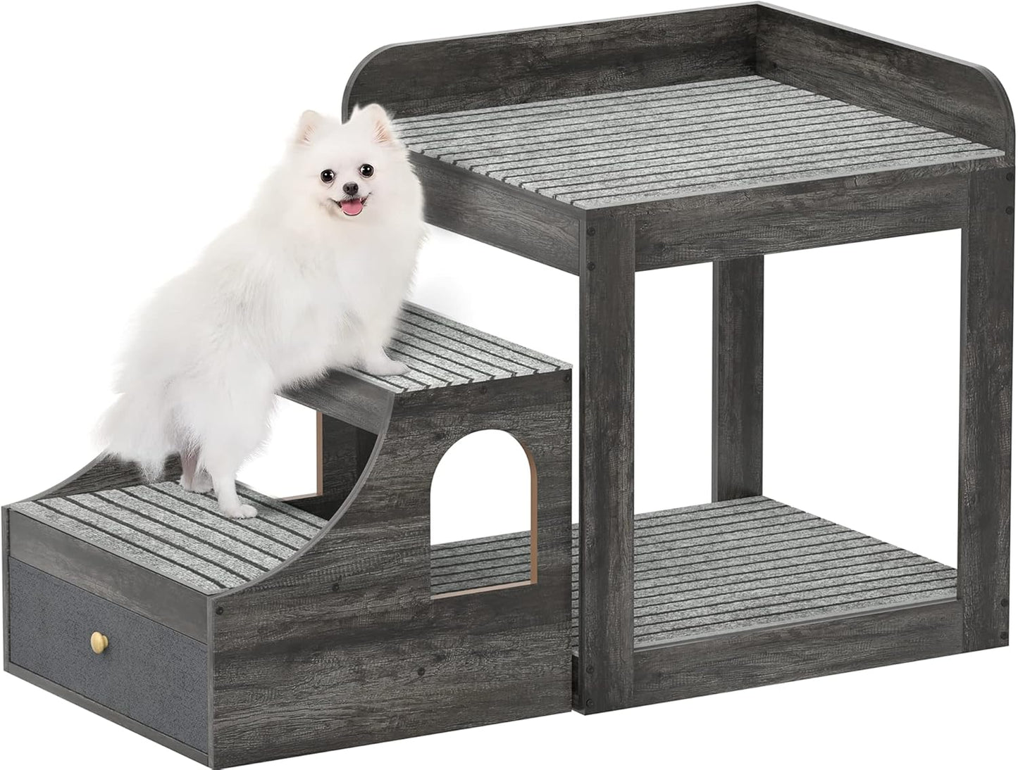 Cyclysio Super Large Multi-Level Pet Bunk Bed with Stairs, Mats, Drawers for Indoor Use, Grey