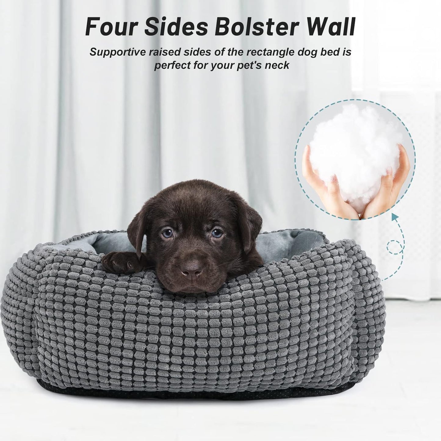 MIXJOY Dog Beds for Medium Dogs Washable, Rectangle Pet Bed Medium Size Dog, Orthopedic Sleeping Pet Sofa Bed, Soft Calming Cat Beds for Indoor Cats, Anti-Slip Bottom with Multiple Size (25'', Grey)