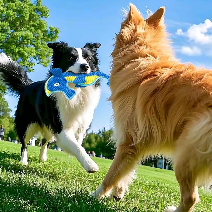 Dog Toy Squeaky Aggressive Durable Dog Toys for Dogs Chew No-Stuffed Dog Toy Interactive Hours of Fun Keep pups Busy -Green Shark,Bubble-Pressed Ultra-Soft Fabric