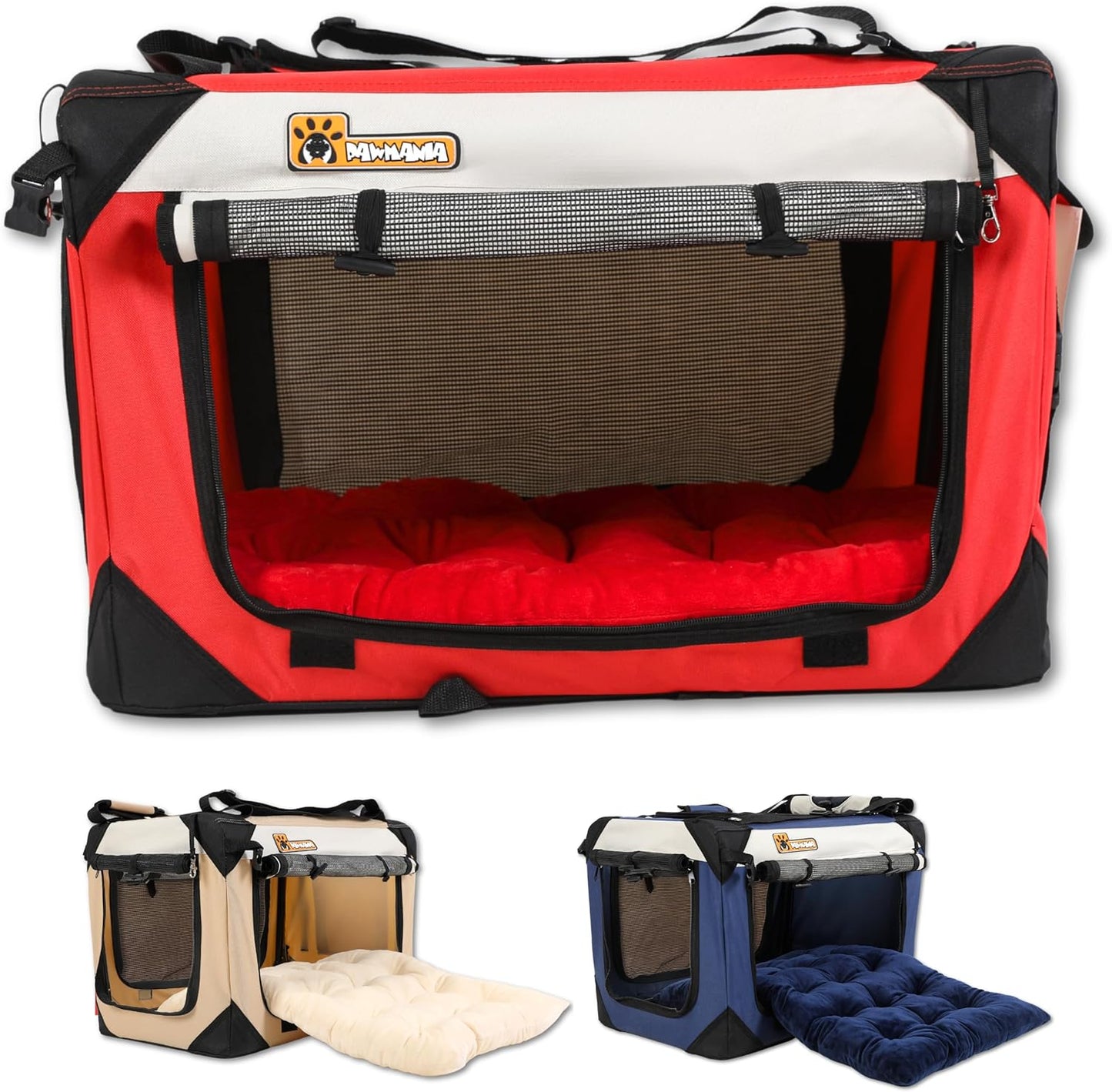 Extra Large Dog Cat Puppy Carrier 24"x16"x16" Foldable Soft Sided Travel Crate Portable Pet Kennel With Cushion Reduces Anxiety Saves Space Easy Vet Visits Secure Triple Entry Mesh Lightweight Durable