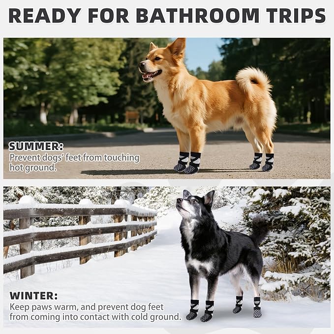 KOOLTAIL Dog Socks for Hot Pavement, Summer Breathable Dog Socks to Prevent Licking Paws, Non Slip Pet Boots & Paw Protectors for Hardwood Floor,Grippy Shoes for Small Medium Large Senior Dogs,Black S