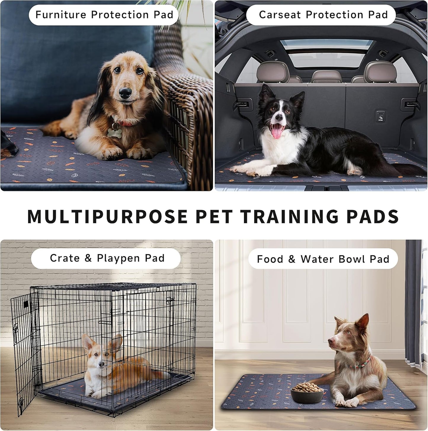 Sunheir Washable Pee Pads for Dogs Extra Large 48" x 60" 2-Pack, Reusable Puppy Pads Pet Training Pads for Dog Playpen Indoor, Waterproof Dog Pee Pads for Puppy Playpen, Whelping Pad - Deep Grey