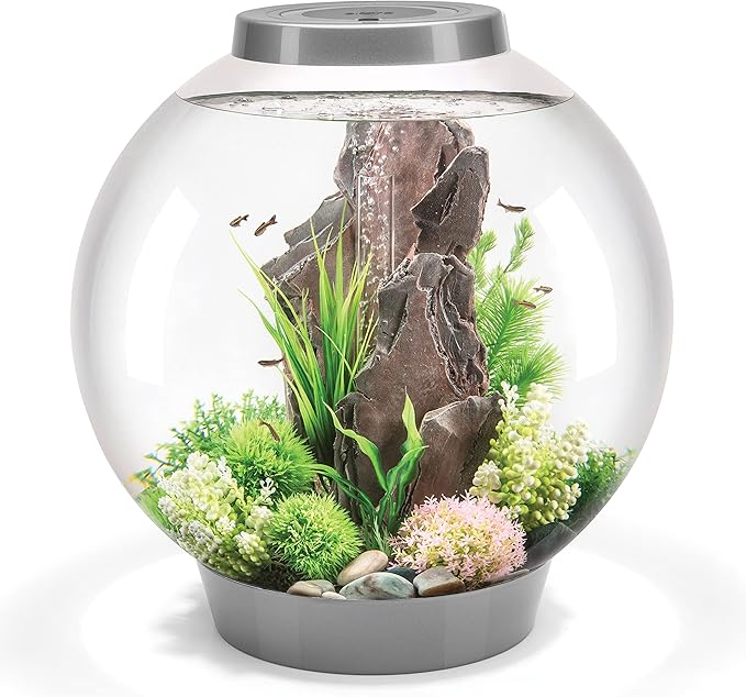 biOrb Classic 60 Acrylic 16-Gallon Aquarium with White LED Lights Modern Tank for Tabletop Display, Silver