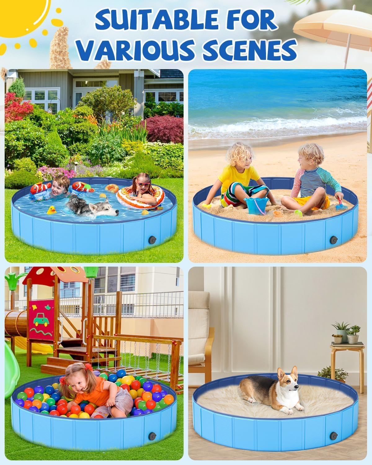 YSJILIDE Foldable Dog Pool, Portable PVC Dog Pet Swimming Pool, Collapsible Plastic Dog Bath for for Large Medium Small Dogs & Kids (XXXXL-97 Blue)