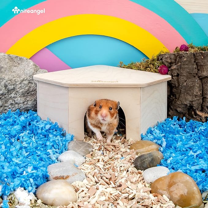 Niteangel Birch Chamber-Maze Hamster Hideout - Small Pets Woodland House Habitats Decor for Hamster Mice Gerbils Mouse